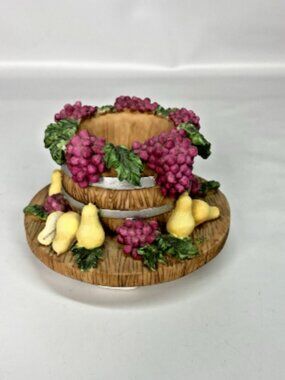 Candle Capper Grapes/Pears Barrel Candle Jar Topper 3 1/2" D x 2 1/8" T No Box